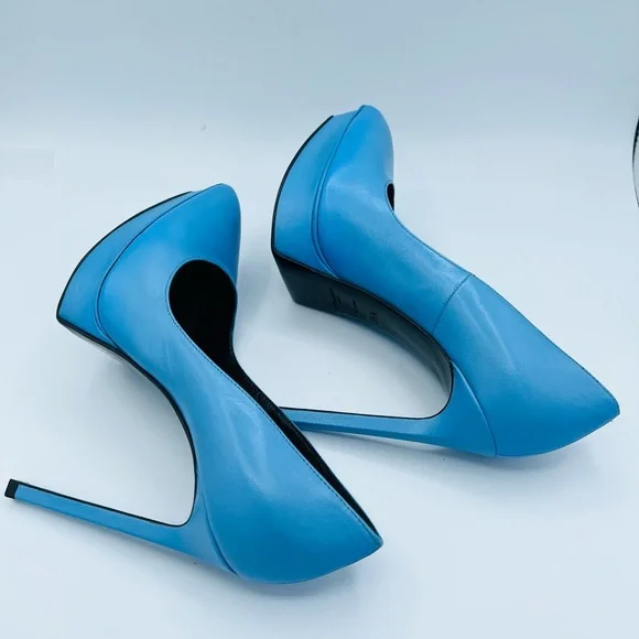 Yve Saint Laurent Platform 5 inch heels Powder Blue size 35.5  in leather - Picture 3 of 6
